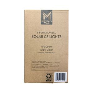 Member's Mark 8-Function LED Solar C3 String Lights, Multi-Color, 150ct, 74.5'
